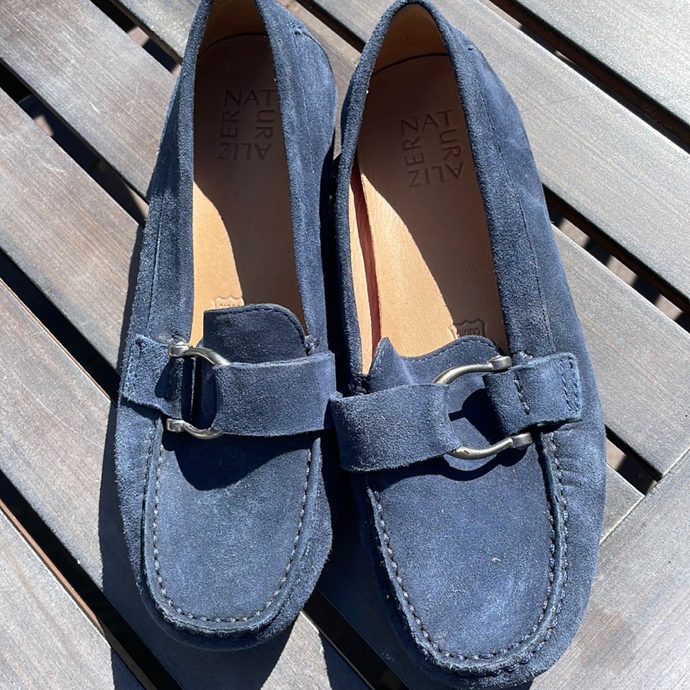 Blue suede/leather flats size 7